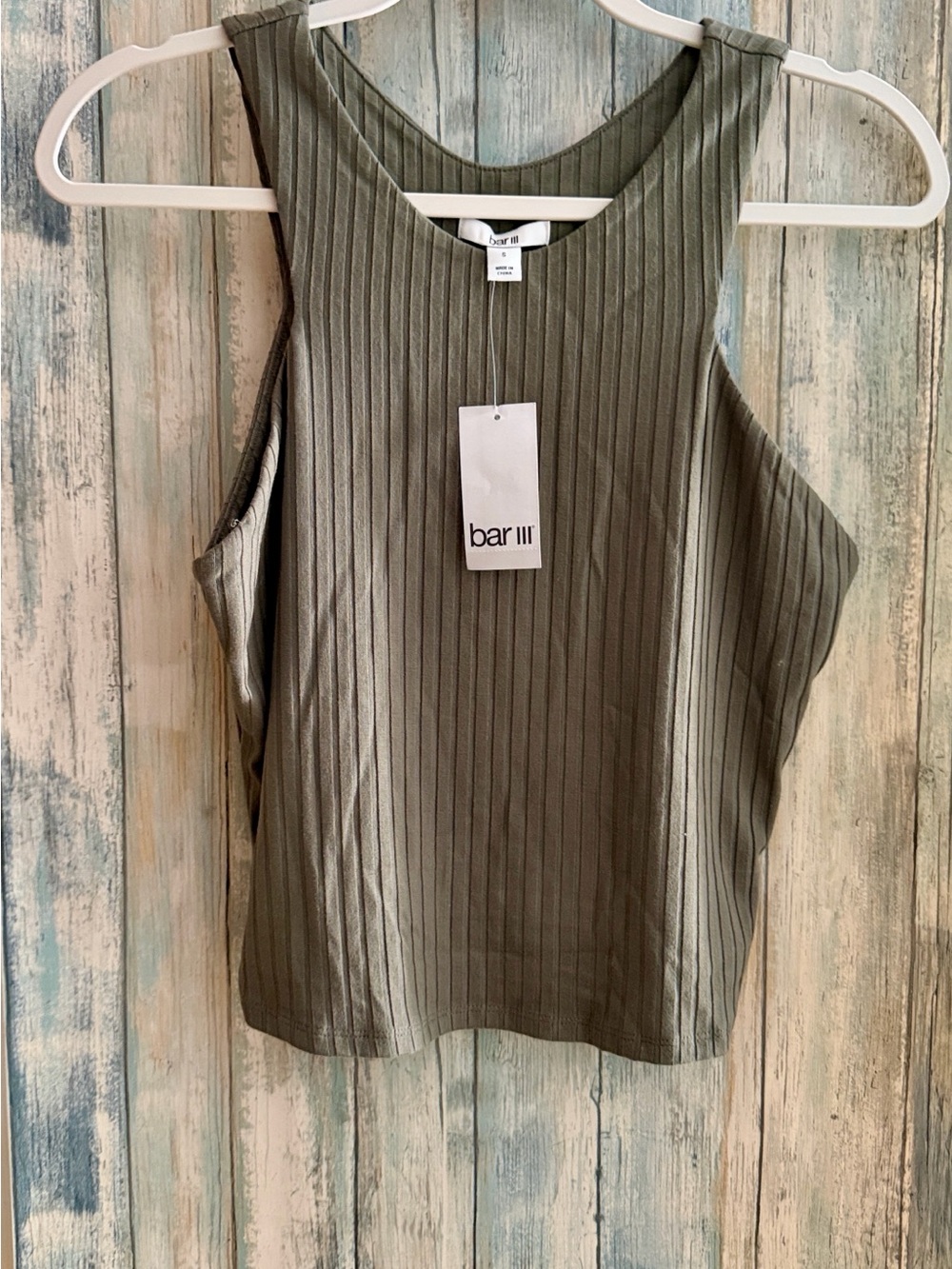 NWT Bar III: Olive Ribbed Stretch High Scoop Tank